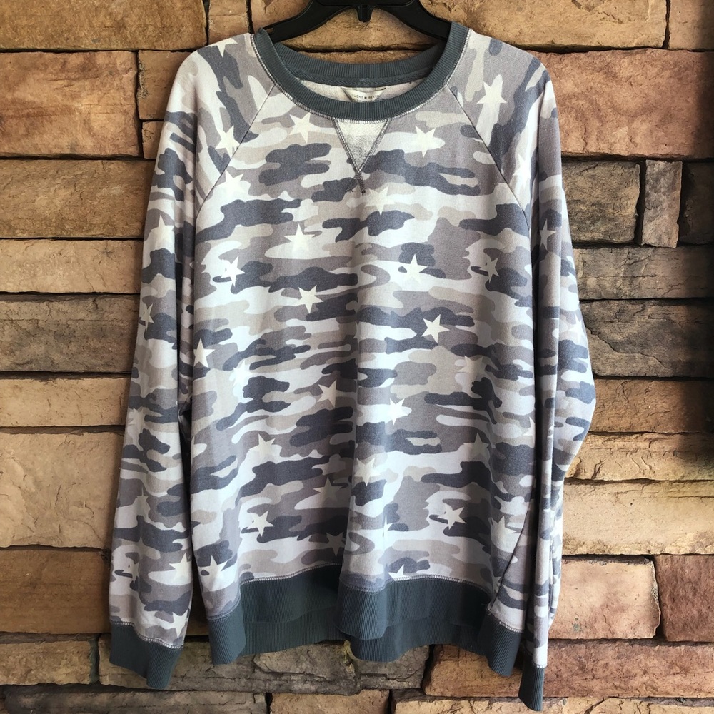 Lucky Brand grey camouflage and stars sweatshirt